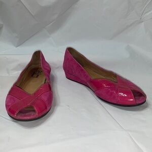 Fs/ny Fuchsia Indy Peep Toe French Sole Wedge Made in Italy Size 9.5